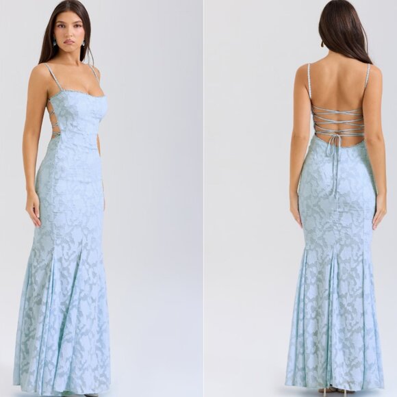 HOUSE OF CB 'Joan' Bluebell Lace Up Back Maxi Dress nwot - Picture 3 of 7